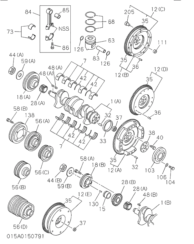 RING SET; PISTON,STANDARD 015 CRANKSHAFT,PISTON AND FLYWHEEL | ref:1121211150